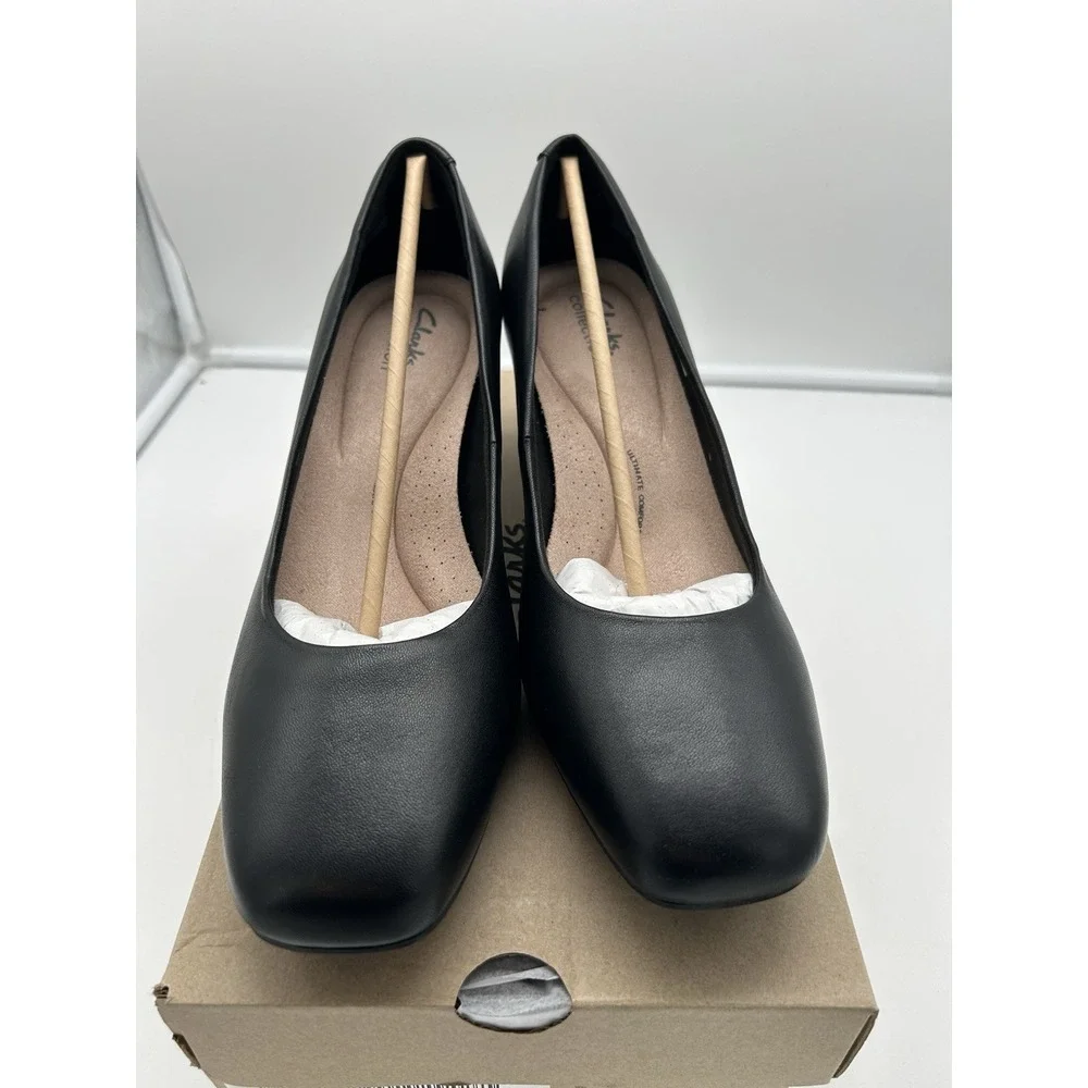 New‎ Clarks Collection Kyndall Iris Leather Pumps Heeled Black Foam Size 11M